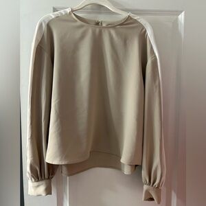 Express Cream and White Long-Sleeve Blouse